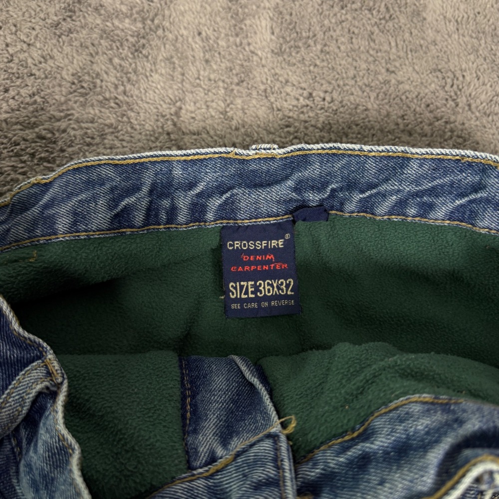 Crossfire Carpenter Jeans Blue Fleece Lined Distressed Workwear Denim 36x32 - Picture 4 of 7